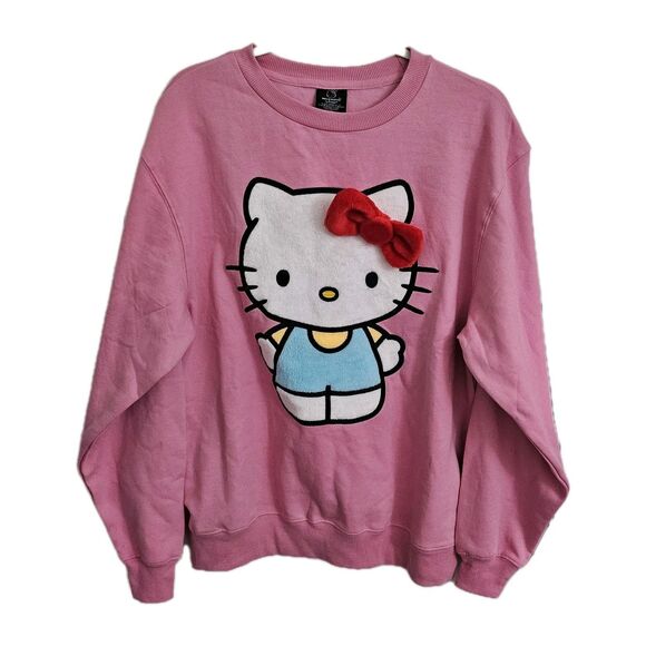 Hello Kitty Sweater Womens Medium Pink Big Face Plush Bow Oversized Pullover NWT - Picture 1 of 8